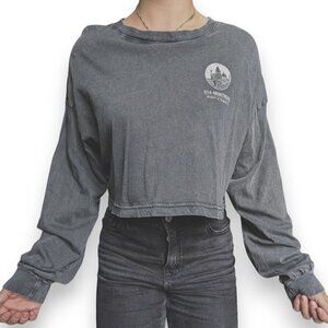 Garage Montreal Dark Grey Cuffed Long-Sleeve  Cropped Shirt Women Size M